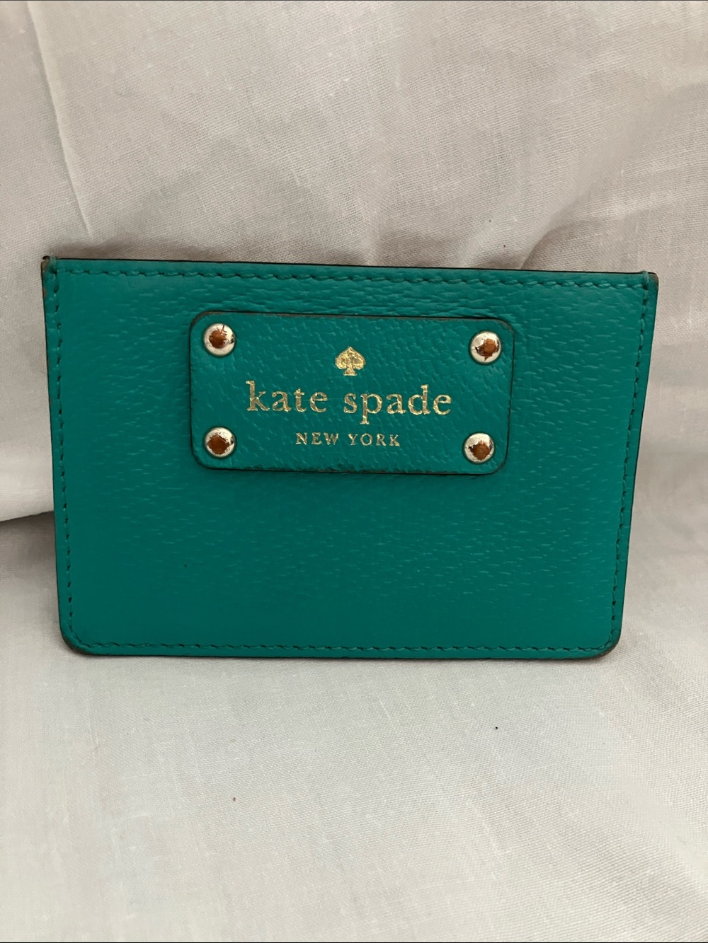 kate spade Teal Leather Card Case with Gold Logo